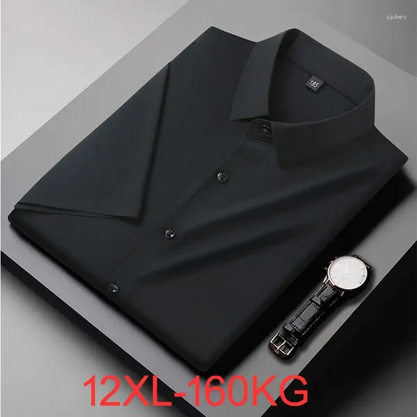 Chemises habillées pour hommes de haute qualité plus taille 12xl d'été hommes glace en soie courte Shirt Shirt Office Work Mariage 10xl 54