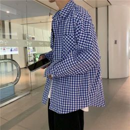 Heren -jurken Shirts Hoge kwaliteit Spring en Summer Ins Plaid Shirt Heren Lange Mouw Koreaanse veelzijdige jas Casual paar Trend Student