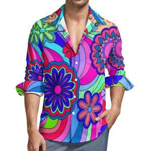 Chemises habillées pour hommes Hippy Flower Power Chemise décontractée élégante pour hommes Imprimé floral coloré Printemps Blouses à la mode Conception à manches longues Tops surdimensionnés 230629