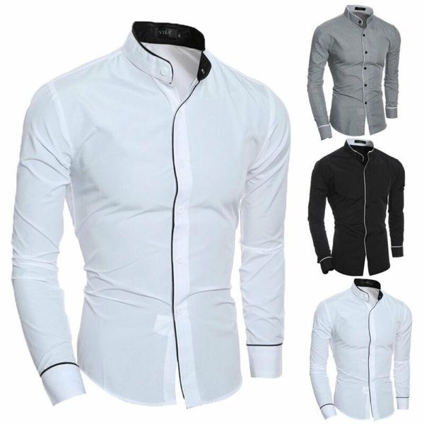 Chemises habillées pour hommes Hirigin hommes luxe intelligent décontracté chemise formelle Blouses à manches longues mince couleurs pures Fit affaires hauts t-shirt