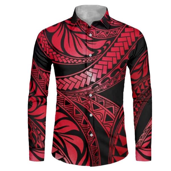 Chemises habillées pour hommes HYCOOL Derniers tatouages imprimés Tribal Chemise à manches longues Hommes Rouge Plus Taille Samoan Polynésien Formel Collared2868