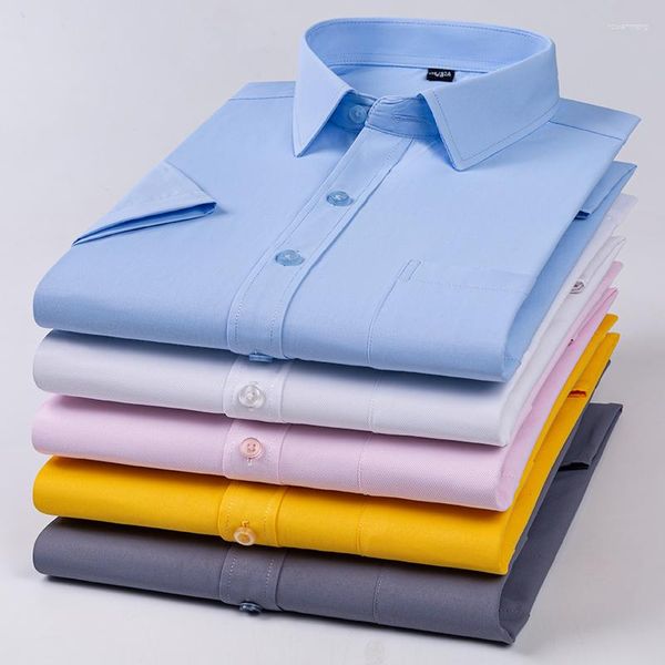 Camisas de vestir para hombres en camisa de talla grande de verano de manga corta para hombres Slim Fit Oficina Formal ropa sólida diseñador blanco liso