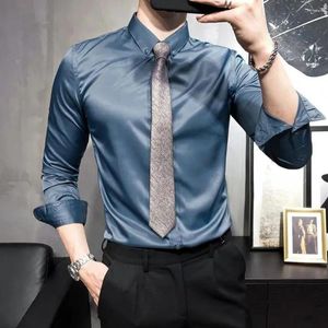 Herenjurken shirts Italiaanse heer niet ironeren slanke fel kleur shirt trendy zijdeachtige satijn Britse stijl formeel zakelijk bedrijf elegantie