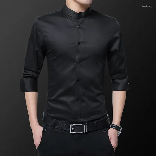 Camisas de vestir para hombres Moda coreana para hombre Casual Stand-up Collar Hombres de negocios Manga larga Slim-fit Ropa masculina