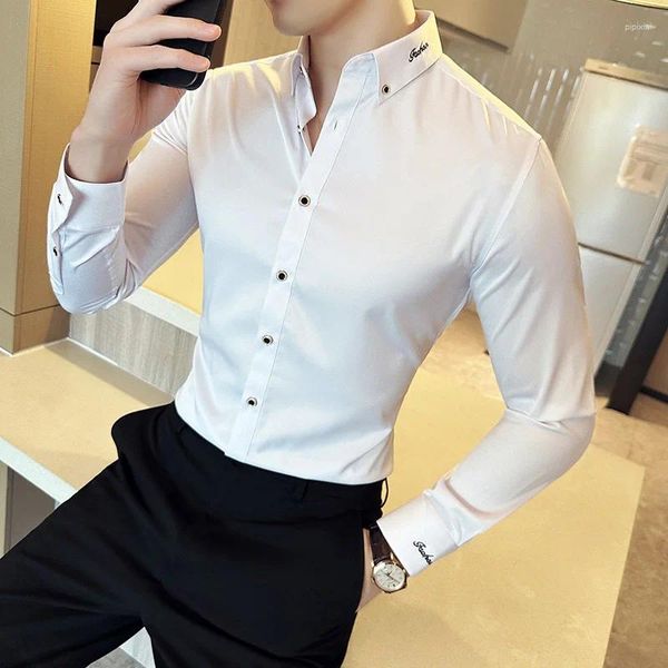 Chemises habillées pour hommes Colortian Embroderie Men Hommes à manches longues Business Slim Casual Office Forme Social Party Tops Vêtements