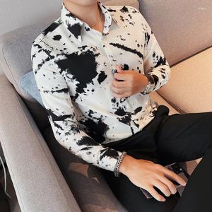 Mannen Overhemden Koreaanse Slim Fit Mannen Shirt Merk Lange Mouw Print Heren Casual Nachtclub/Party/ prom Mannelijke Kleding 3XL-M