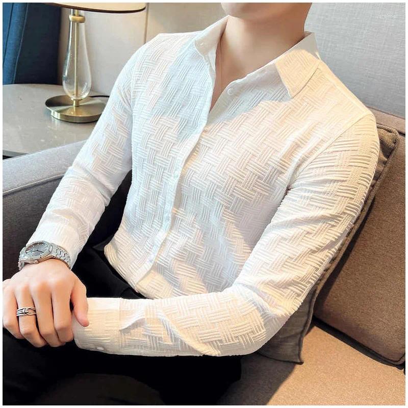 Camicie eleganti da uomo KPOP Stile moda Harajuku Slim Fit Tutte le partite Top Allentato Casual Camicia coreana a maniche lunghe Collo quadrato Striscia Solid Blusa