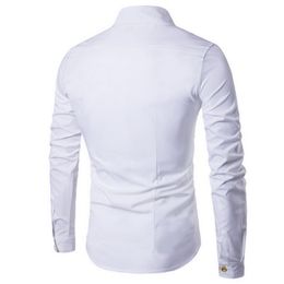 Camisas de vestir para hombres Laamei Camisa para hombres Camisa falsa de doble botonadura Camisa formal de color sólido Slim Fit Camisas de manga larga de algodón Formal Casual Male248q