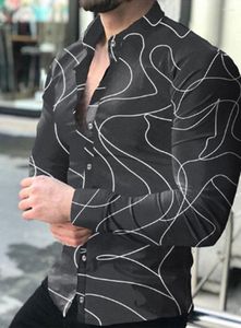 Chemises habillées pour hommes Chemise de luxe légère Simple boutonnage Motif à revers imprimé Cardigan de club à manches longues S-6XL