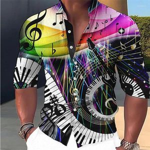 Chemises habillées pour hommes Linge Mode Stand Collier Hommes Cool Music Festival Notes Piano Keys HD Impression Manches longues Fête 2023 Plus Taille
