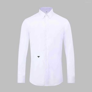 Herenjurken shirts kleine bijen geborduurd heren shirt solide kleur lange mouw Europees station zakelijke casual stijl slanke wit