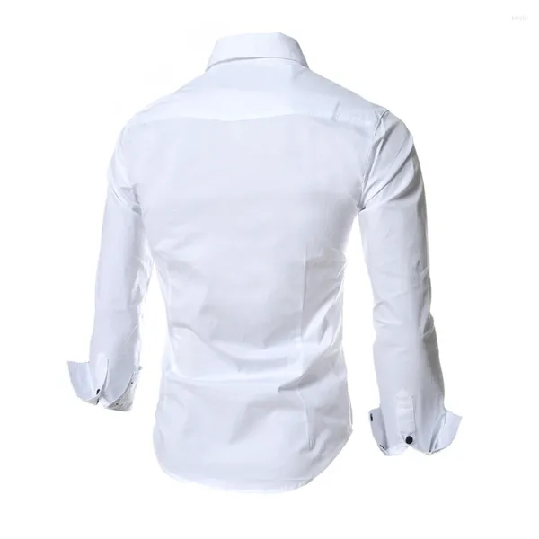 Camisas de vestir para hombres Camisas de manga larga con botones de negocios para hombres Top informal ajustado con material de poliéster duradero para todas las estaciones