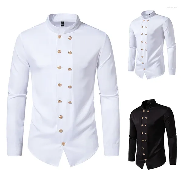 Camisas de vestir para hombres Camisa formal de manga larga para hombre Doble pecho Slim Fit Color sólido Boda Fiesta de baile Esmoquin social