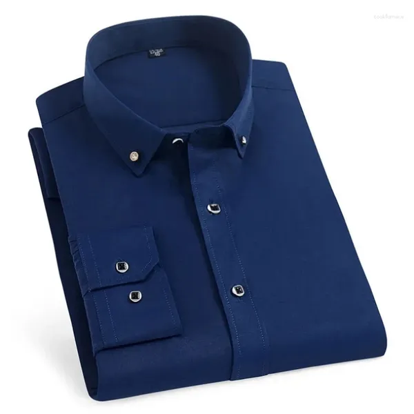 Chemises robes pour hommes chemises à manches longues couleurs de couleur solide décontractée conception de conception de conception masculine social pour hommes blancs noirs bleu marine