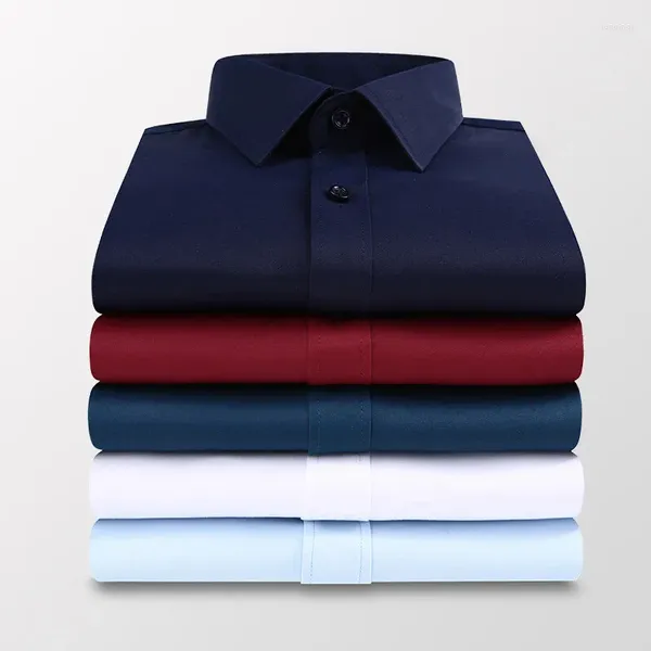 Camisas de vestir para hombres Manga larga Primavera Otoño Negocios Casual Botones de solapa Ropa formal Negro Blanco Azul Rosa