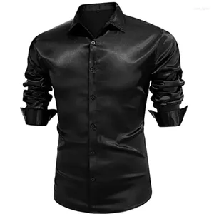 Chemises robes pour hommes chemises à boule de soie luxueuse à manches longues à manches longues décontractées bouton musculaire plus taille plus s-3xl