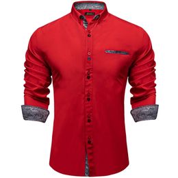 Heren Overhemden Luxe Designer Rood Overhemd Katoen Polyester Contraststiksels Sociaal Casual Blouses Herenkleding voor Feest 230826