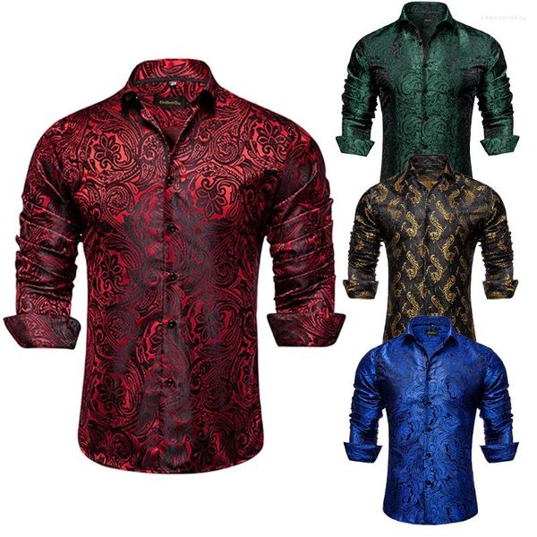 Chemises habillées pour hommes de luxe à manches longues rouge vert bleu Paisley mariage bal fête décontracté Blouse sociale Slim Fit hommes vêtements