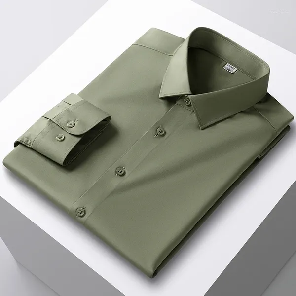 Camisas de vestir para hombres Lujo Dormido largo Suave y suave Estilo coreano Resistente a las arrugas Camisa formal de negocios de color sólido Blanco Azul Negro Verde