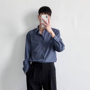 Chemises habillées pour hommes Vêtements pour hommes de luxe Vêtements coréens Drapé à manches longues en vrac pour le printemps Couleur unie All-match Trend Mens
