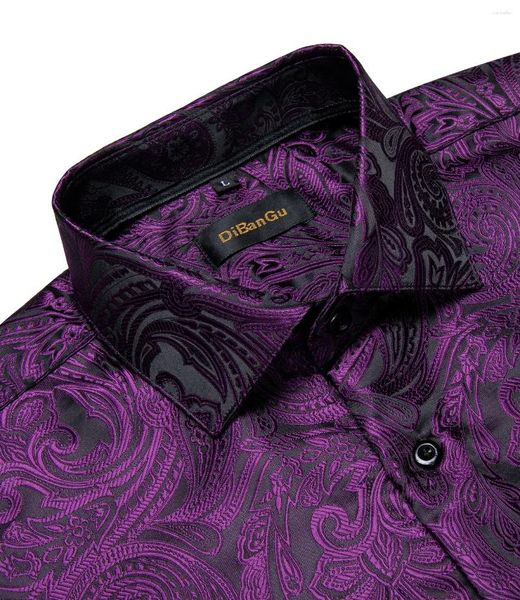 Camisas de vestir para hombres Poliéster de seda de lujo Casual para hombres BLUSEA LAGA BLUSA PROMANTO PURPURO PURPULE PAISLEY Diseñador de diseñador