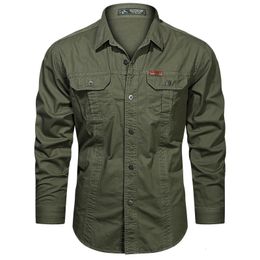 Chemises habillées pour hommes M6XL 2023 Chemise cargo décontractée Hommes coton à manches longues de haute qualité Camisa Militar Overshirt Blouses 230826