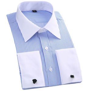 Chemises habillées pour hommes M6XL chemise de manchette française 2023 blanc à manches longues boutons d'affaires formels homme coupe régulière boutons de manchette 230707