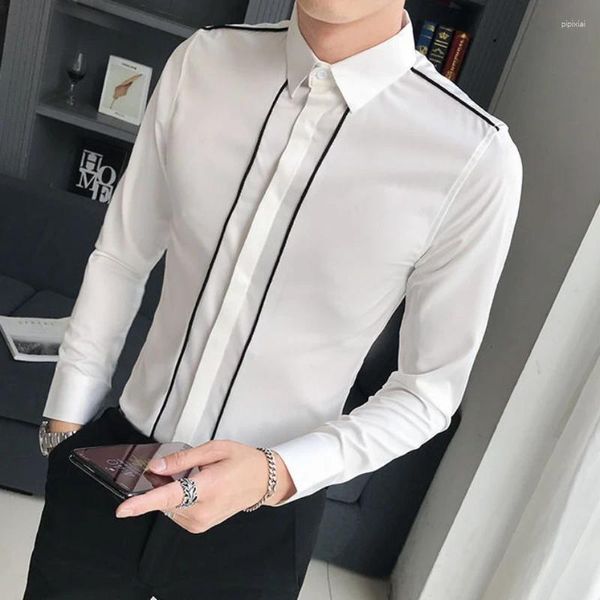 Chemises habillées pour hommes chemises d'entreprise noire masculine épissé Asie Asie de haute qualité Tops Summer Fashion 2024 avec des manches Vente cool I