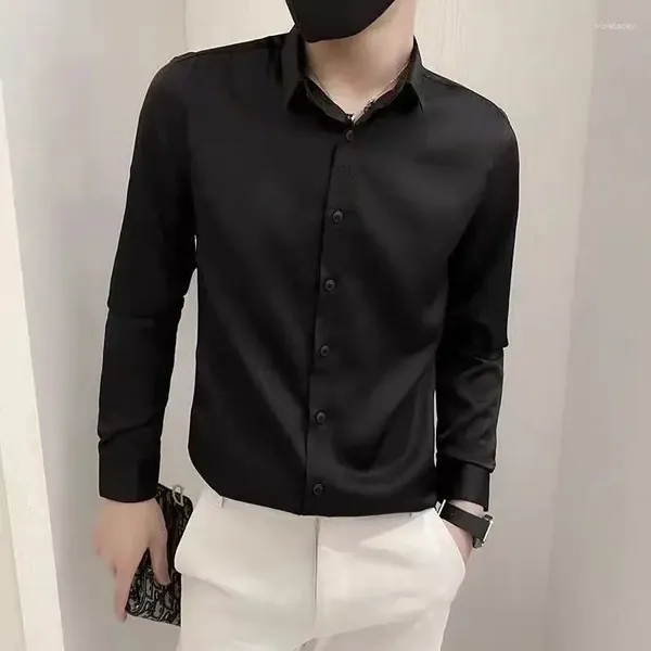 Camisas de vestir para hombres negocios masculino manga larga camisa negra delgada de moda