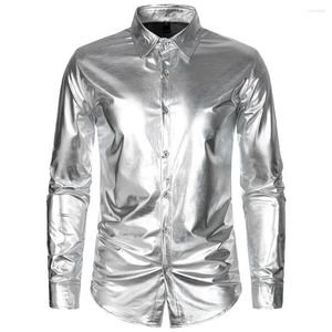 Chemises habillées pour hommes Chemise à revers boutonnée pour hommes Chemise à manches longues pour hommes Brillant Casual Glitter Mode Élégant