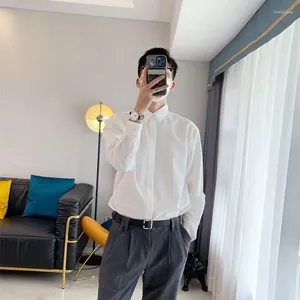Heren -jurk shirts mannelijk wit voor kantoor met lange mouwen met lange mouwen formele zaken in Koreaanse stijl gewone zomer elegant origineel i