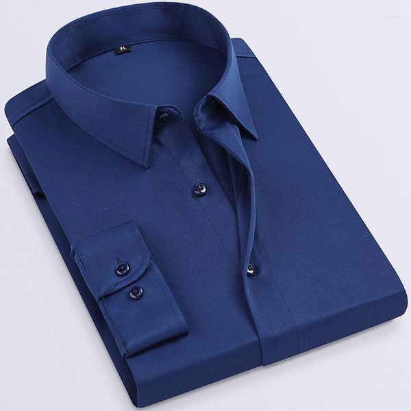 Chemises habillées pour hommes chemise homme vêtements de travail d'affaires couleur unie à manches longues vêtements de cérémonie blanc décontracté mince Stretch chemise hommes