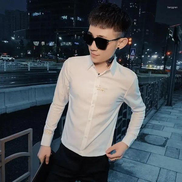 Camisas de vestimenta para hombres Camisa para hombres Gráfico de manga larga para hombres bordado normal con mangas de ropa coreana diseñadora de diseñador asia venta xxl