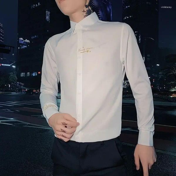Chemises de robe masculine chemise blanc broderie pour hommes affaires coréenes coréen mode 2024 social je slim fit normal Asie xxl