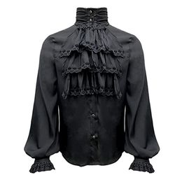 Overhemden voor heren Middeleeuws heren Renaissance Vintage Bandage Victoriaanse ruches Gothic Mannelijke blouse Tops Bruidegom Casual Cosplay Kostuum 2023 230826
