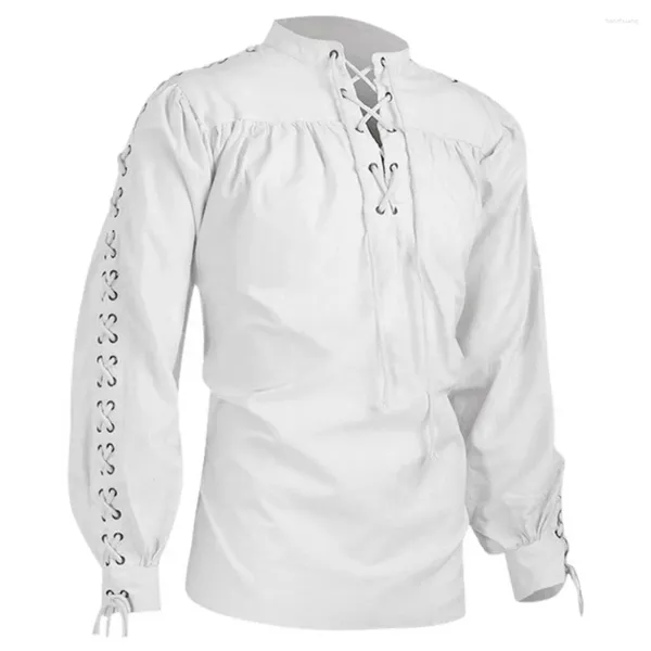 Camisas de vestir para hombres Hombres medievales Túnica Traje de pirata Ropa gótica Camisa vintage Escote con volantes Cordón Caballero Cosplay Halloween