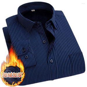 Herenjurken shirts heren mode casual gestreepte lange mouwen gestreepte verdikte plus kasjmier herfst en winter warme zaken