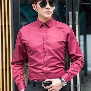 Heren -jurken Shirts Slim Fit Business White Shirt Work Work Solid Long Sleeve Youth Wedding en Blouses for Men Deskled