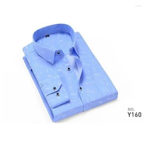 Chemises habillées pour hommes hommes d'affaires classique mâle Slim Fit coréen imprimé à manches longues hauts à carreaux hommes chemise vêtements B0022
