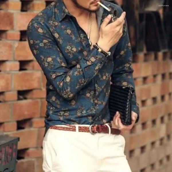 Camisas de vestir para hombres Camisa casual para hombres Estampado floral vintage Cuello vuelto Cierre de botones Slim Fit Manga larga Top