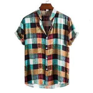 Chemises habillées pour hommes Vêtements pour hommes Été Tendance de la mode pour hommes Couleur Plaid Imprimé Col montant Chemise à manches courtes Camisas Para Hombre 230710