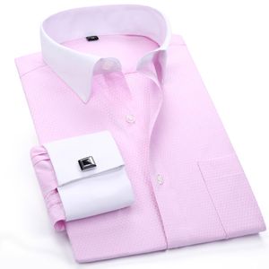 Chemises habillées pour hommes Hommes Robe Chemise Français Manchette Solide Rose Social Formel Printemps Eté Manches Longues Dobby 40% Coton FS17 230628