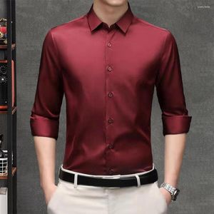 Men's Dress Shirts Men Fall Shirt Solid Color Formal Business Lapel Single-breasted Long Sleeves Silky Top