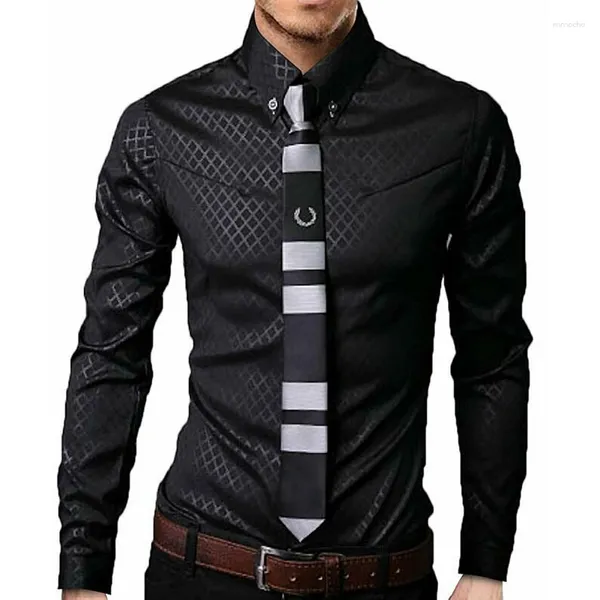 Chemises habillées pour hommes hommes mode Camisa Masculina à manches longues hauts noir Slim Fit Plaid formel décontracté marque chemise masculine 5XL