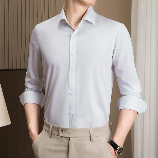 Chemises habillées pour hommes Hommes Mode Luxe Social Collier de revers Mariage Tuxedo Casual Solide Blouse à manches longues