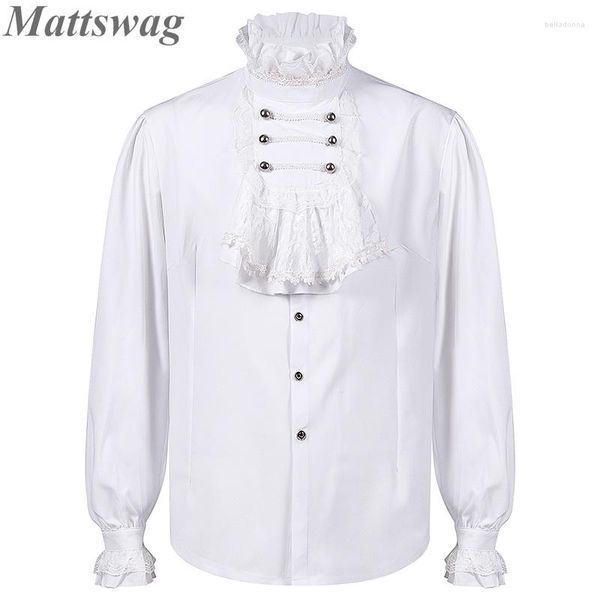 Camisas de vestir para hombres Hombres gótico Steampunk Ruffles Tuxedo Stand Collar Boda Fiesta Prom Chemise Renacimiento Victoriano Medieval Vampiro