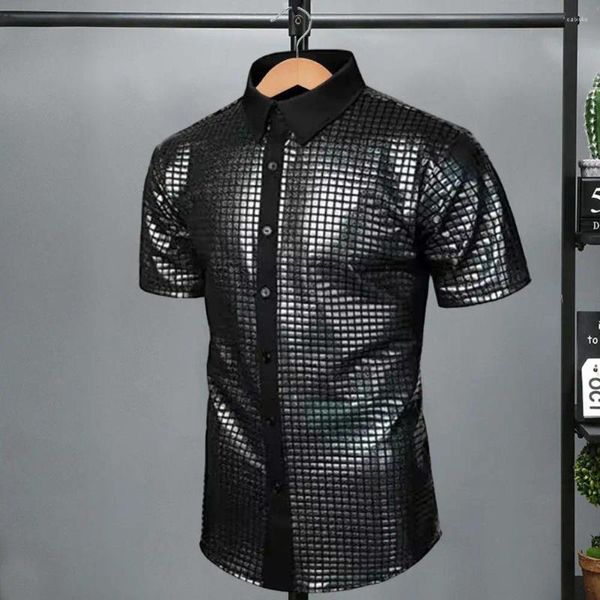 Camisas de vestir para hombres Camisa de solapa para hombres Elástico Transpirable Slim Fit Rendimiento con cuello vuelto para festivales de discotecas Brillante