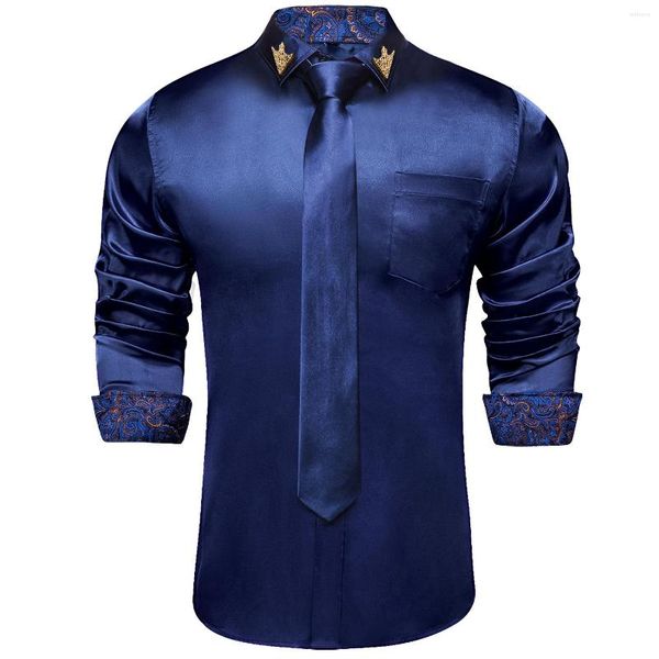 Chemises habillées pour hommes Hommes à manches longues Stretch Satin Social Paisley Épissage Couleurs contrastées Chemise de smoking Blouse Vêtements DiBanGu