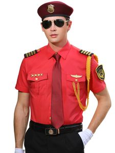 Hommes chemises habillées hommes gestionnaire professionnel rouge costume marque International compagnie aérienne sécurité pilote uniforme mâle formel salopette SMen's