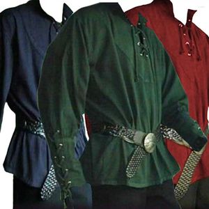 Chemises habillées pour hommes Hommes Renaissance médiévale Chemise à manches longues Bandage Casual Tops Halloween Propriétaire Chevalier Vintage Cosplay Costume - Non
